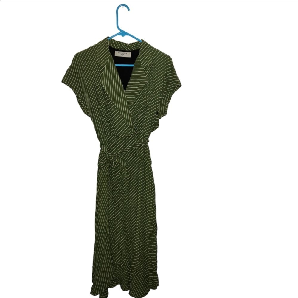 BOGO MM LaFleur Olive Green Striped Wrap Midi Dress